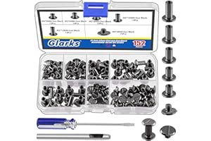 Glarks Juego de 150 tornillos surtidos para pistolas, M5 x 5 mm, 6 mm, 8 mm, 10 mm, 12 mm y 4 x 4 mm Flat Head Stud Screw, Nail Rivet Chicago Button Screw Posts Metal Accessories