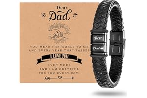 XUANPAI Mens Bracelets Personalised Dad Gifts - Father's Day Gifts for Dad Mens Leather Bracelet with Kids Name Braided Bracelet for Men Daddy Presents for Birthday Gifts from Daughter Son