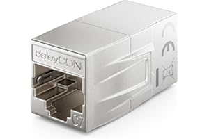 deleyCON RJ45 Accoppiatore CAT 7 (10Gbps, 600MHz) Connettore CAT7 Cavo di Estensione Adattatore Ethernet Metallo Compatibile con Cavo Patch Cat8, Cat7, Cat6, Cat5 LAN DSL POE 2x Presa RJ45, Argento
