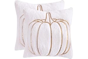 Tosleo Poszewki na poduszki na Halloween 45 x 45 cm, zestaw 2 białych cekinów, haftowane pojedyncze, duże dynie, poszewki na poduszki, Święto Dziękczynienia, dom, impreza, dynia, dekoracja, pluszowe