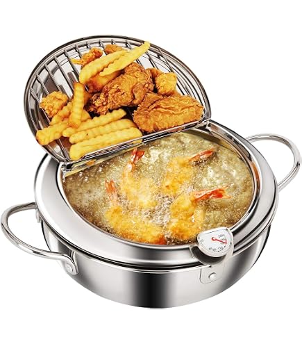 Friteuse Tempura Japonaise 2,2 L - Inox 304, Avec Thermomètre Et Support égouttoir - Pour Poulet, Frites, Beignets - 8