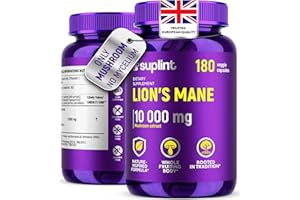 SUPLINT Lions Mane Mushroom Capsules 10 000mg – Highly Concentrated Extract Hericium Erinaceus 10:1 – Lab-Tested with Certificate Lions Mane Supplement – 180 Vegan Capsules