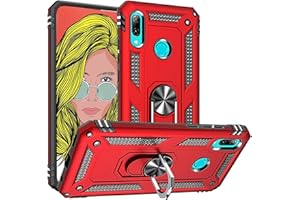 Fetrim Funda para Huawei P Smart Z, Carcasa Shock Absorción de TPU y PC con Anillo de rotación Soporte para Huawei P Smart Z/Y9 Prime 2019 Rojo