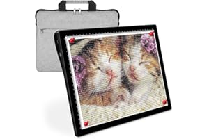 HIUKCOLED Rechargeable A4 Light Pad with Diamond Painting Light Board Storage Bag, Built-in Battery＆Magnetic panel, 5-level Brightness Adjustable,Wireless LED Tracing Box for Drawing,Sketching,Tracing
