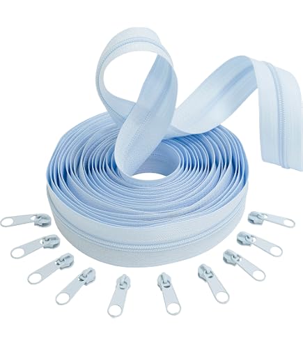🧵 ByaHoGa Cremallera Continua De 9 Metros – Color Plateado Y Azul Oscuro | Cierre Espiral De 6 Mm + 25 Deslizadores | Ideal Para Costura, Bolsos Y Manualidades