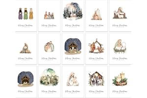 THE LAZY PANDA CARD COMPANY 30 tarjetas navideñas religiosas con 15 diseños diferentes de acuarela y 30 sobres marrones de papel kraft hechos de papel reciclado
