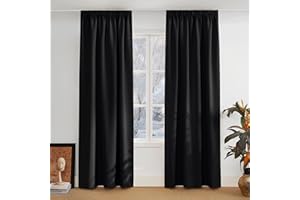 PONY DANCE Tende Oscuranti per Interni Curtains Coprente per Soggiorno Moderne Tenda Termica Isolante con Fettuccia per Camera da Letto 2 Pezzi 140x260 CM, Nero
