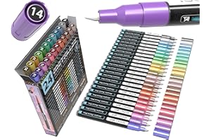 TOOLI-ART Zestaw 24 metalicznych markerów akrylowych, 0,7 mm, bardzo cienka końcówka do malowania skalnego, szkła, kubków, drewna, metalu, płótna, projektów DIY, konturów, detali, nietoksycznych, na bazie wody