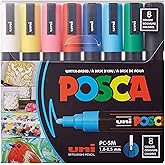 Posca Full Set 8 Akrilik Boya Kalemi Ters &Ccedil;evrilebilir Orta U&ccedil;lu Kalem U&ccedil;ları, Posca Kalemleri Kaya Boyama, Kumaş, Cam Boya, 