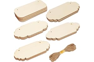 Belle Vous Pack de 24 Placas de Madera en Blanco Variadas - Tablero Madera Contrachapado con Cuerda para Colgarlo - Maderas para Bricolaje, Pirograbado, Bodas, Pintar Colgar Letreros
