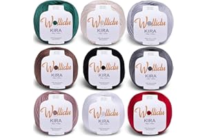 Wollidu Kira - Lot de 9 pelotes de fil à tricoter 100 % coton - Pour tricot et crochet - Multicolore 2 - 50 g