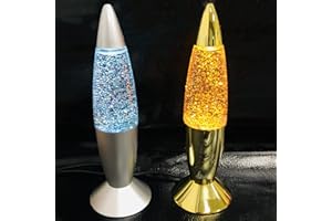Riaxuebiy Classic LED Lava Lamp USB Rocket Sparkling Lamp Multicolor Changing Glitter Night Light Bedroom Christmas Decor (Gold+Silver)