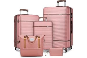 LARVENDER Luggage Sets 5 Piece with Duffel Bag, Expandable(Only 28 & 24") Hardside Luggage with 360° Spinner Double Wheels, Durable Luggage Set Clearance for Women Men, Rosa