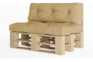 ‎CHILLY PILLEY chilly pilley Palettenauflage Schaumflocken palettenkissen Palettenpolster Palettenmöbel Palettensofa Rückenlehne Sitzkissen Seitenkissen Set (2er Set Beige)
