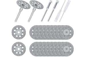 JAYZUUM 20 pezzi disco diamantato da 22 mm, disco diamantato tagliavetro per utensile rotante, con 4 pezzi mandrino da 3 mm e 2 pezzi cacciavite a croce