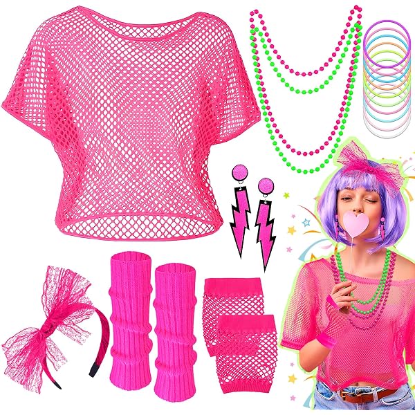 Set Accessori Anni 80 Per Feste In Maschera | Cerchietto Pizzo, Guanti Rete, Orecchini E Bracciali | Blulu