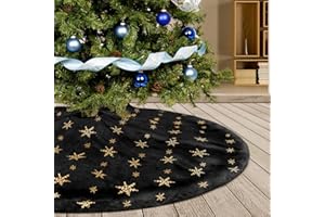 Deggodech 78cm Weihnachtsbaum Röcke Schwarz Plüsch Weihnachtsbaum Rock Matte mit Gold Schneeflocke Weihnachtsbaumdecke Fell Christbaumständer Dekorationen Teppich (Schwarz, 78cm/31zoll)