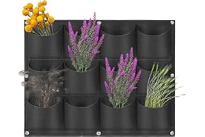 LITLANDSTAR Hängende Pflanzung Grow Bags, 12 Taschen Hängende vertikale Wand Pflanzer Wandmontierte Grow Bag Outdoor Indoor Gardening Vertikale Begrünung Blumenbehälter (0,6 m × 0,8 m, Schwarz)