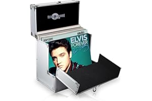 Retro Musique Boîtier de Rangement pour disques vinyles de 12" avec Rabat Frontal Unique, Peut contenir jusqu'à 40 disques vinyles, Comprend 40 Pochettes extérieures pour disques vinyles (Argent)