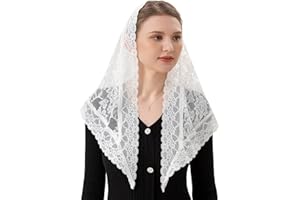 PAMOR Veil for Church Catholic Triangle Scarf Embroidered Chapel Veil Headwear Latin Mass Mantilla