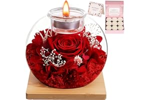 WEIZIWAN Weihnachtsgeschenke für Frauen, Ewige Rose im Glas mit 18 Duftkerzen-Konservierte Blumen Infinity Rose, Weihnachten Valentinstag Muttertag Geundin Ehefrau, Romantische Deko