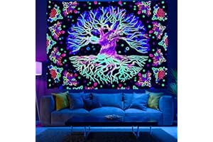 Creaher Blacklight Tapestry, Blacklight Tree of Life Tapestry for Wall Hanging 130 x 150CM Glow in the Dark Party Backdrop Tapestry for Bedroom UV Reactive Neon Tapestries
