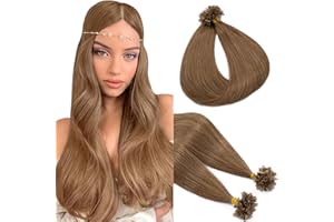 Elailite Extensiones Pelo Natural Queratina #06 Castaño Claro, 55cm Cabello Humano U Tip Keratina 100 Piezas 50g