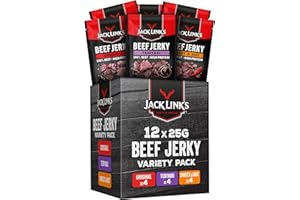 ‎JACK LINK'S Jack Links Beef Jerky Mischkarton – 12er Pack (12 x 25g) – Trockenfleisch Eiweiß Snacks - High Protein Snack für Gym, Fitness, Outdoor - American Food für Menschen - Dörrfleisch Chips aus Rind Fleisch