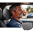 POKSRI Car Neck Pillow for headrests, Superfiber Suede Support Head Pillows,Plant-Based Polyester,11.8x7.5 refillable&Multiple&Adjustable Drive Vehicle Cushion Seats(Grey,Neck Pillow 2pcs)