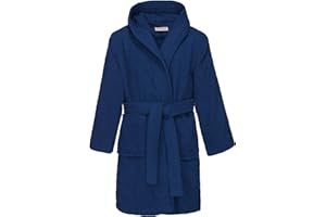 REDBEST Kinder-Kapuzen-Bademantel 100% Baumwolle Frottier, Serie Chicago - saugstark, strapazierfähig, mit Taschen und Bindegürtel Walk-Frottier
