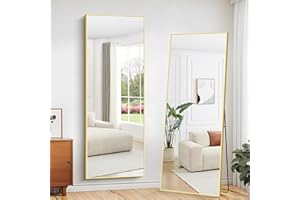 WOLIBEER Großer Ganzkörperspiegel 179 x 65 cm, Ganzkörperspiegel mit Aluminium Rahmen Goldenem Rechteckiger Wandspiegel Standspiegel, Spiegel für Schlafzimmer Wohnzimmer Ankleidezimmer Flur