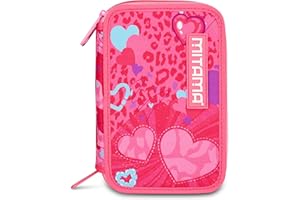 Mitama Astuccio Scuola 3 Scomparti, TRIPLO FURRYPINK, Contenuto 47 pz, Completo di Matite, Pennarelli, Portapenne Scuola Elementare Bambina