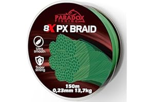 Paradox Fishing Zestaw 8 plecionych żyłek wędkarskich, 0,10 mm do 0,28 mm, ciasno plecionych żyłek wędkarskich, idealne do łowienia w rzutach