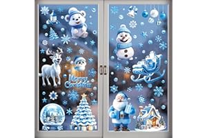 DXTXTJ 9 Sheets Christmas Window Stickers, Large Christmas Window Decorations,White Blue Snowflake Window Stickers, Reusable Stereo Window Clings for Xmas Window Decoration
