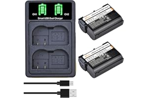 Pickle Power 2x Batteria EN-EL15 EN-EL15B EN-EL15C(2250mAh) e Caricabatterie Dual USB intelligente per Nikon Z5 Z6 Z7 Z6II Z7II D780 D850 D7500 D500 D600 D610 D750 D800 D810 D7100 D720000