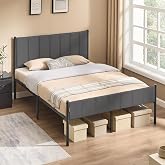 Vasagle Bed Frame, 135 x 190 cm, with Upholstered Headboard | DUPON Collection RMB976G02 Metal Bed Frame, 500 kg Weight Capac