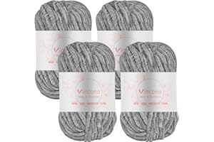 Vincona Fil chenille 4 x 100 g laine à tricoter - Doux laine crochet, chenille fil pour crochet tricot - 100% polyester - 4 x 120 m Super Soft Chunky Yarn - Aiguilles n° 5-6 Gris clair