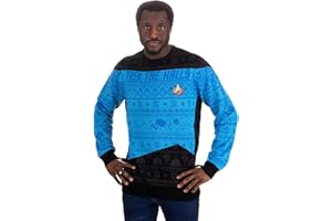 Numskull Oficjalny sweter bożonarodzeniowy Star Trek Blue Unisex z dzianiny, mały - brzydka nowość świąteczny sweter prezent Uniseks Star Trek niebieski (1 w zestawie)