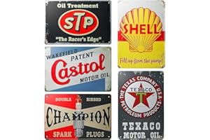 BEHOGAN 5er Set Retro Garage Deko Blechschilder, 20x30 cm Garage Metallschilder Retro Motorrad Metallschild, Garage Blechschilder, Vintage Motorrad Metallschild, Auto Bar Schild Benzin, Auto Werkstatt Deko
