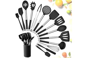 Herogo Zestaw przyborów kuchennych, 15-częściowy zestaw silikonowych naczyń kuchennych z uchwytem na przybory, nieprzywierający i odporny na wysokie temperatury, z uchwytem ze stali nierdzewnej,