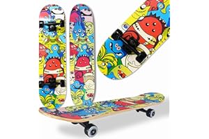 WeLLIFE Monopatín completo para principiantes – Serie RGX de madera de 80 x 20 cm, 9 capas de arce cóncavo Double Kick, rodamientos ABEC-7, dibujo sobre Grip Tape – Apto para niños, jóvenes y adultos