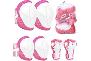 LUOJINYI Rodilleras 6 en 1 para Niños y Niñas - Juego de Coderas Con Protección para Muñeca - 3 a 8 Años - Patinaje, Ciclismo y Monopatines (Rosa Blanco)