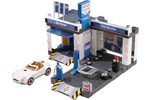 Theo Klein 8647 Stacja obsługi Bosch | Z myjnię i regulowany podnośnik | W zestawie samochód do skręcania | Zabawka przeznaczona dla dzieci powyżej 3. roku życia