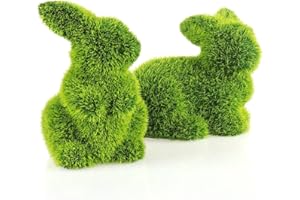 ‎COM-FOUR com-four® 2X Dekofigur - Osterhase - grüne Hasenfigur aus Keramik - kunstvoll gefertigte Dekofiguren für Frühling und Ostern - Hasenpaar mit Kunst-Gras überzogen - Osterdeko (2 x Hase-11 cm)