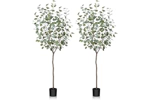 Fopamtri Artificial Eucalyptus Tree Fake Plants 150cm Faux Eucalyptus Tree Artificial Plants Indoor Outdoor Artificial Tree for Home Garden Office Decoration (2 Pack)
