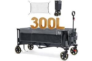 TIMBER RIDGE XXXL Carrello pieghevole 300L 160KG con Freno Reti Anti-Caduta Carrello di Trasporto Tasca Laterale Porta Bevande Maniglia Regolabile Carrello per giardino da spiaggia da campeggio