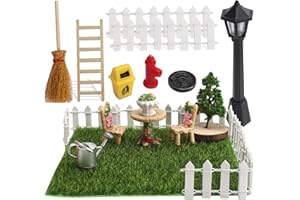 UMILKI Miniature Garden Accessories, Miniature Artificial Grass, Garden Furniture, Street Light, Garden Fence, Broom Ladder, Plant, Hydrant, Wheelie Bin, Watering Can, Mini Garden Decoration Set for