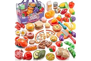 Laugigle Pretend Play Food für Kinder Küche, 78-teiliges Spielfutter-Set für Kinderküche mit Lagerung Tasche, gefälschte Lebensmittel mit Pizza Spielzeug, kinderküche zubehör, Jungen Mädchen Geschenk