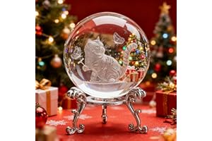 HD LIVING 3D Cat Crystal Ball Ornaments Decor for Home Glass Laser Engraved Cat Paperweights Decorative Ball with Stand Crystal Cat Gifts for Cat Lovers Women