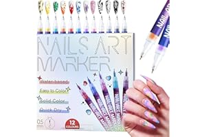 SOLUAME 12 Colors Nail Art Pens Set, 0.5mm Nail Art Markers Polish Pens for 3D Nail Art, DIY Nail Art Kit for Real Nails, Premium Quick-Drying Formula Resistant to Flaking for Women Girls
